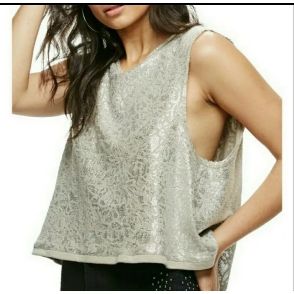 Women's Free People Casual Fancy Taupe Metallic Tank Top Size Medium